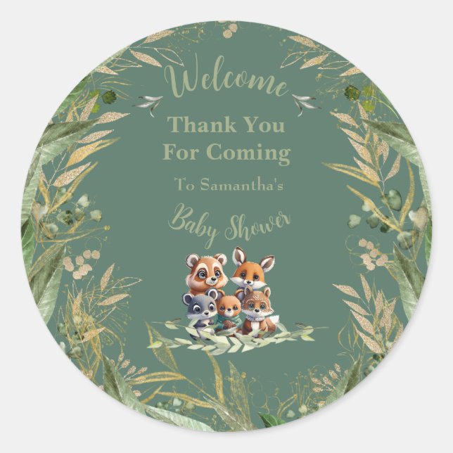 Into the Woods: Baby Shower Thank You Classic Round Sticker (Front)