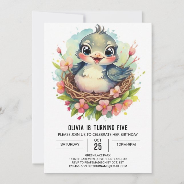  Into the Woods Colibri Bird Birthday Invitation (Front)