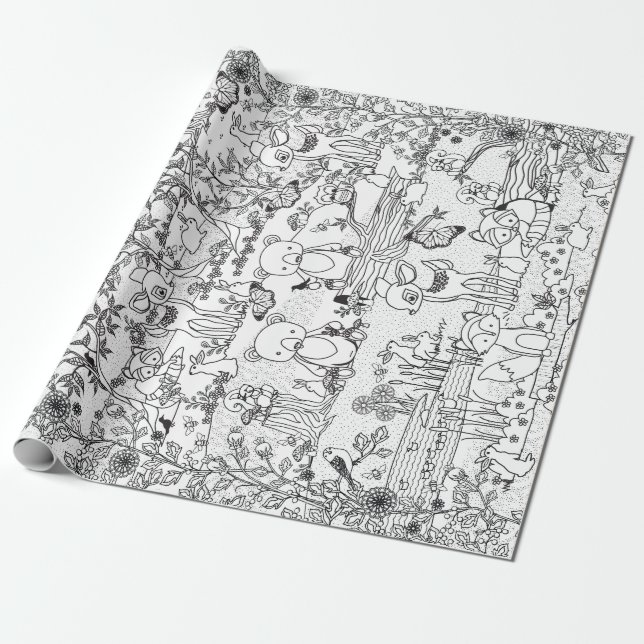 Into the Woods Woodland Animal Ready to Colour Wrapping Paper (Unrolled)