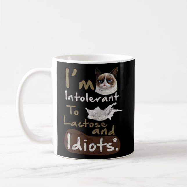Intolerant to Lactose and Idiots  Kitten Angry Cat Coffee Mug (Left)