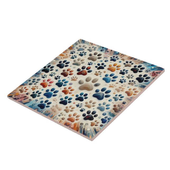  Intoxicating coloured canine paw print  Ceramic Tile (Side)