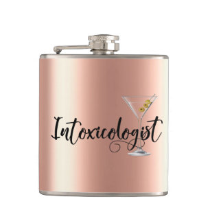 Intoxicologist Rose Gold Drinking Funny Alcohol Hip Flask