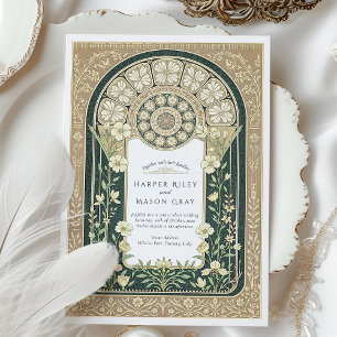 Intricate Art Nouveau Floral Wedding Invitation
