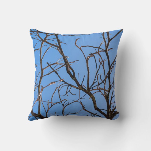 Intricate Bare Branches Silhouette Against Vivid B Cushion (Back)