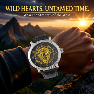Intricate Bison Buffalo Head Illustration Watch