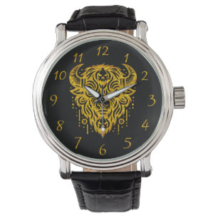 Intricate Bison Design With Tribal Elements Watch
