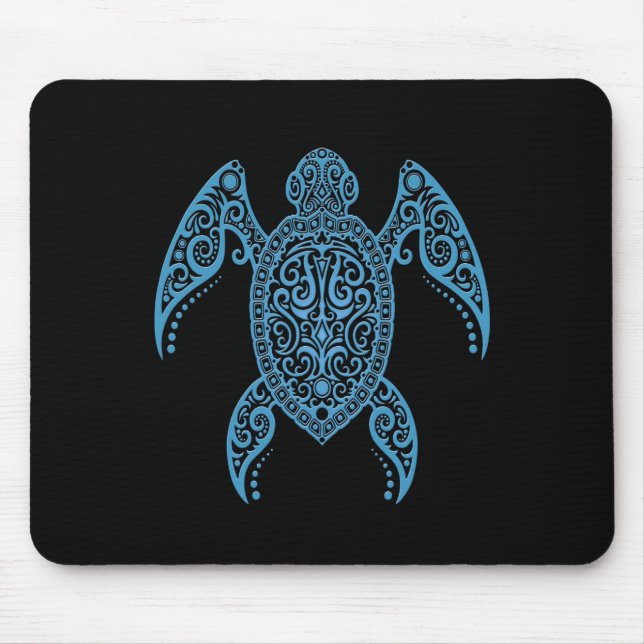Intricate Black and Blue Sea Turtle Mouse Pad (Front)