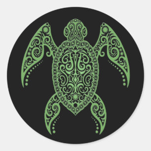 Intricate Black and Green Sea Turtle Classic Round Sticker