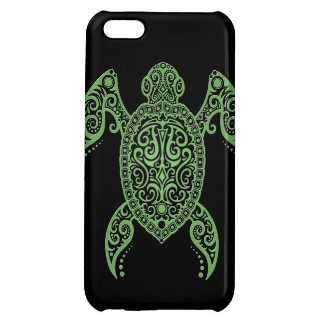 Intricate Black and Green Sea Turtle iPhone Case (Back)
