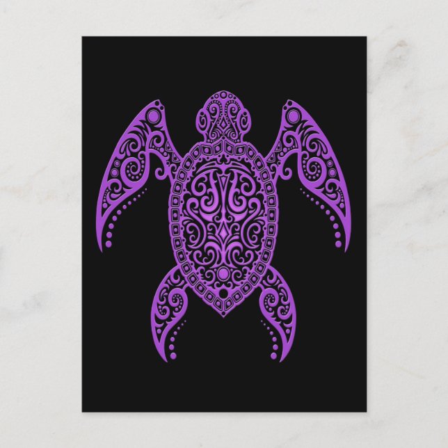Intricate Black and Purple Sea Turtle Postcard (Front)