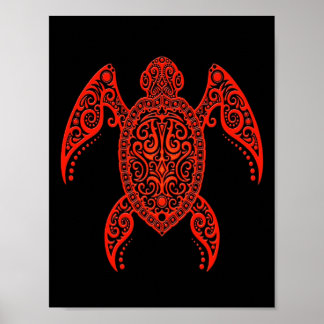 Intricate Black and Red Sea Turtle Poster