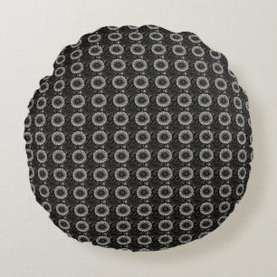 Intricate Black and White Floral Illustration Round Cushion