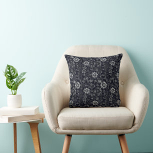 Intricate Black and White Lace Cushion