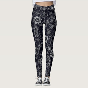 Intricate Black and White Lace Leggings