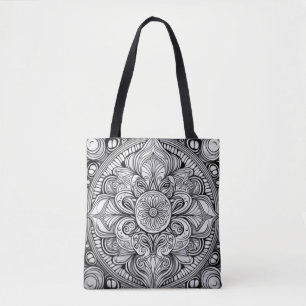 Intricate Black and White Mandala Art Tote Bag