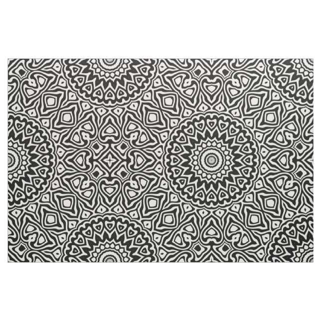 Intricate Black and White Modern Mandala Pattern Fabric (Fat Quarter)