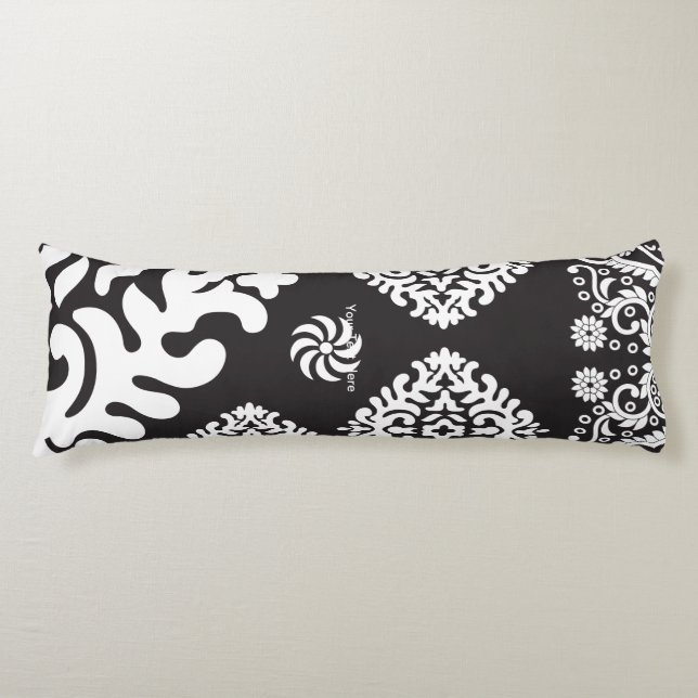 Intricate black and white pattern featuring floral body cushion (Front)