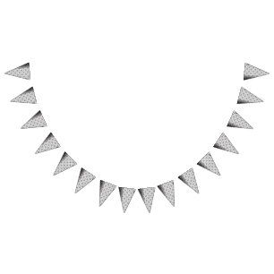 Intricate black and white pattern featuring floral bunting