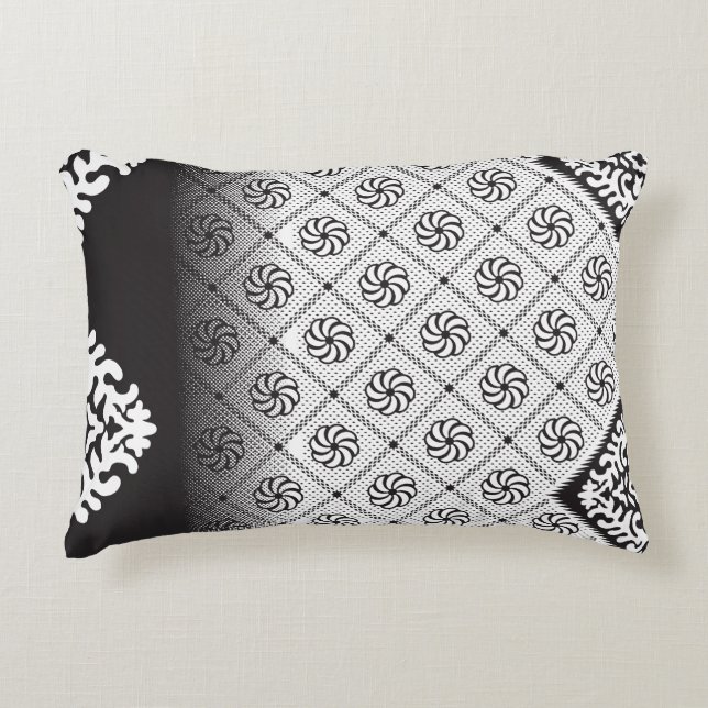 Intricate black and white pattern featuring floral decorative cushion (Front)