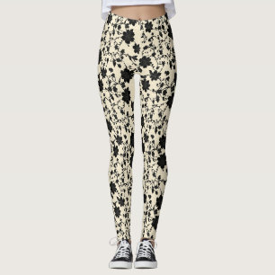 Intricate Black Floral Pattern Leggings