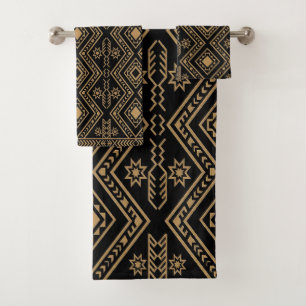 Intricate Black Gold Geometric Surface Pattern Bath Towel Set