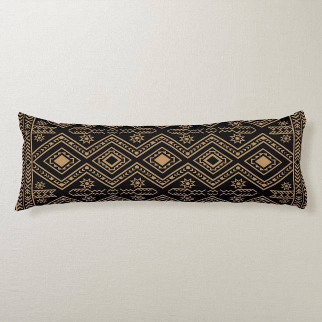 Intricate Black Gold Geometric Surface Pattern Body Cushion (Front)