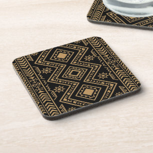Intricate Black Gold Geometric Surface Pattern Coaster