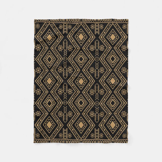 Intricate Black Gold Geometric Surface Pattern Fleece Blanket (Front)