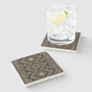 Intricate Black Gold Geometric Surface Pattern Stone Coaster