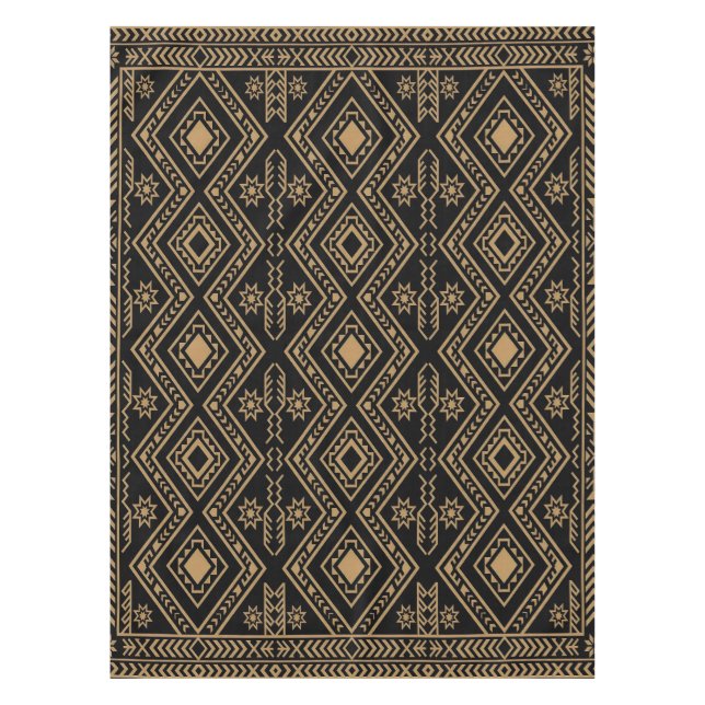Intricate Black Gold Geometric Surface Pattern Tablecloth (Front)