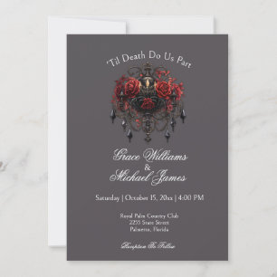 Intricate Black Gothic Chandelier With Roses Invitation