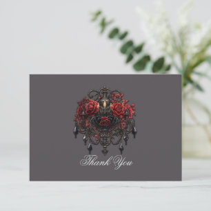 Intricate Black Gothic Chandelier With Roses Thank You Card