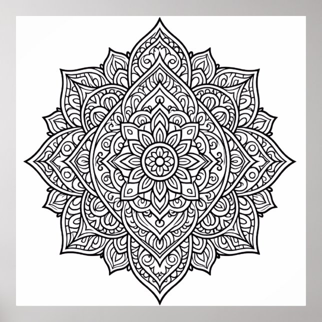 Intricate Black Line Mandala Art Poster (Front)
