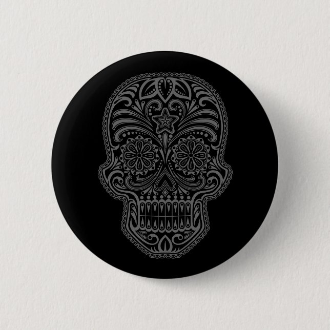 Intricate Black Sugar Skull 6 Cm Round Badge (Front)