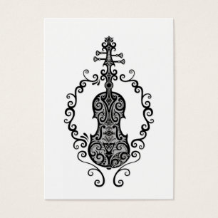 Intricate Black Violin Design on White