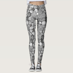 Intricate Black White Abstract Lines Shapes Leggings