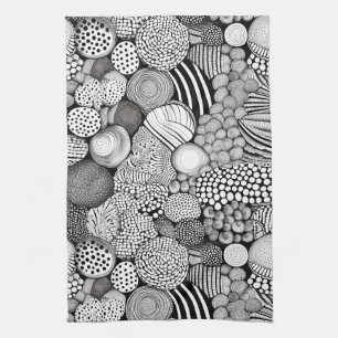 Intricate Black White Abstract Lines Shapes Tea Towel