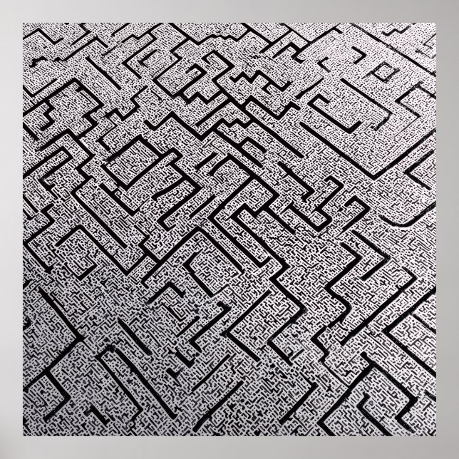 Intricate Black & White Labyrinth Maze Poster (Front)