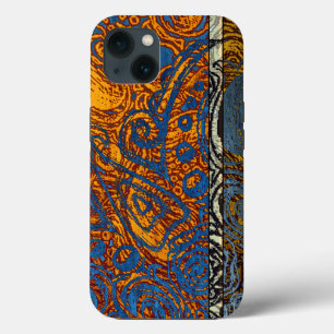 Intricate Blue and Orange Tribal Mehndi iPhone 13 Case