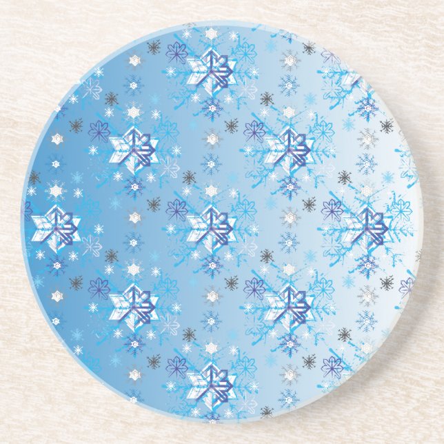 Intricate blue and white stars and snowflakes coaster (Front)