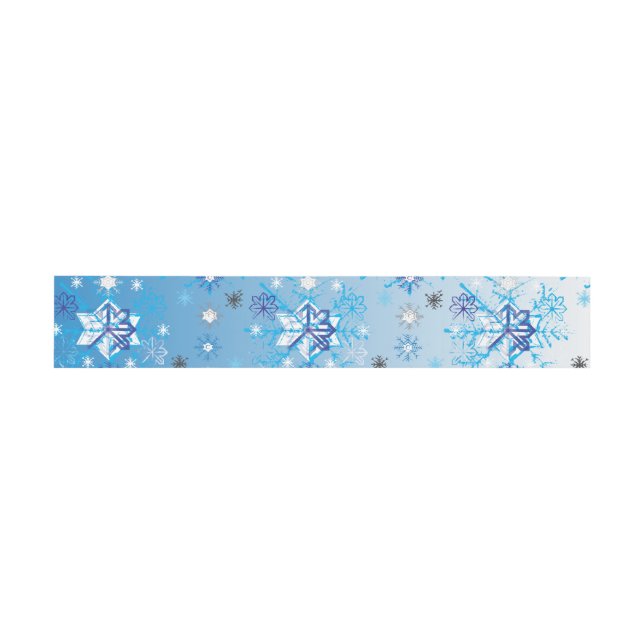 Intricate blue and white stars and snowflakes invitation belly band (Flat)