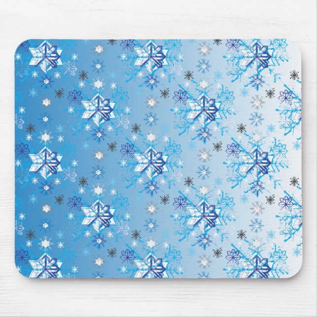 Intricate blue and white stars and snowflakes mouse pad (Front)