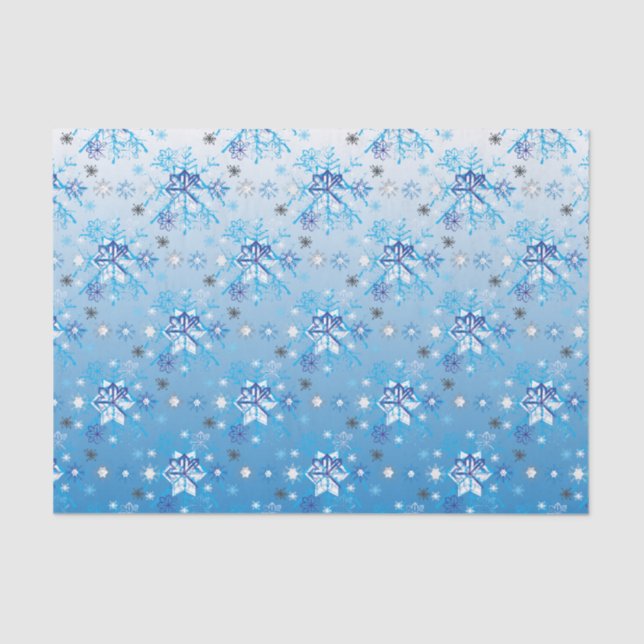 Intricate blue and white stars and snowflakes tissue paper (Front)