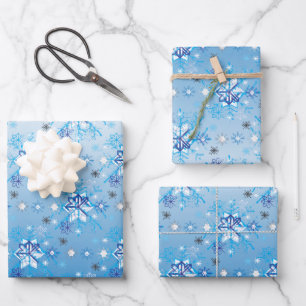 Intricate blue and white stars and snowflakes  wrapping paper sheet