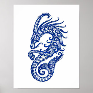 Intricate Blue Capricorn Zodiac on White Poster