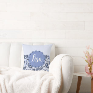 Intricate Blue Floral Paisley Print Design Cushion