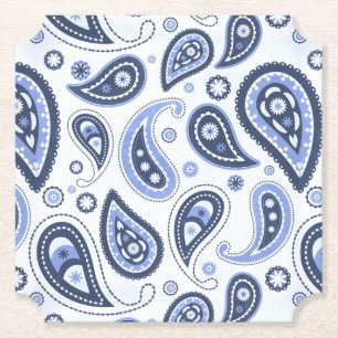 Intricate Blue Floral Paisley Print Design Paper Coaster