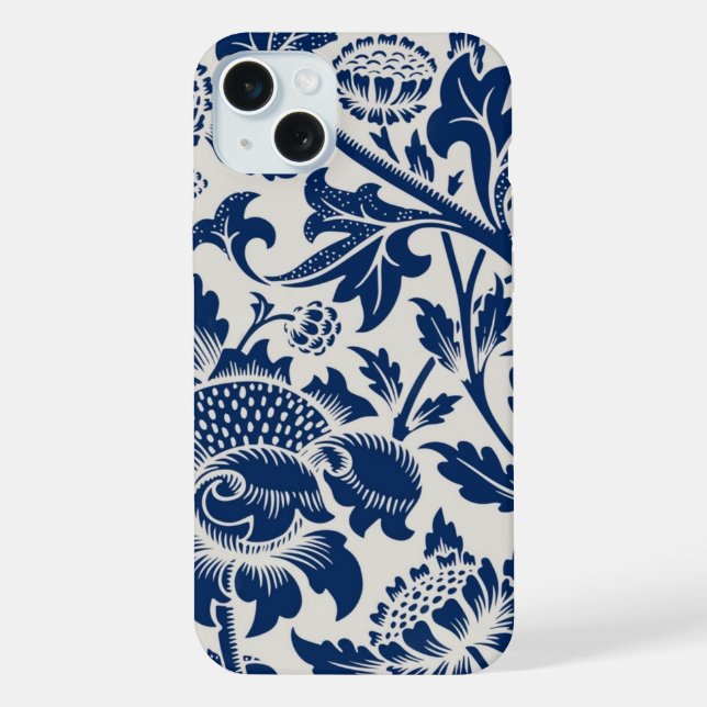 Intricate blue floral pattern on light background iPhone case (Back)