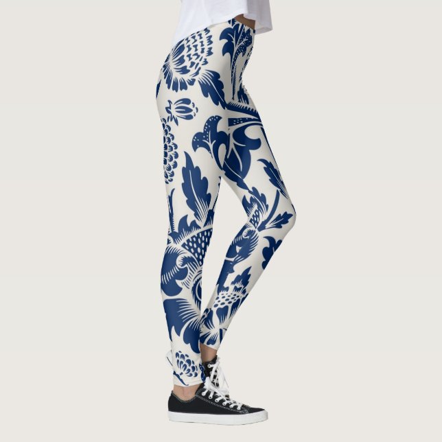 Intricate blue floral pattern on light background leggings (Right)