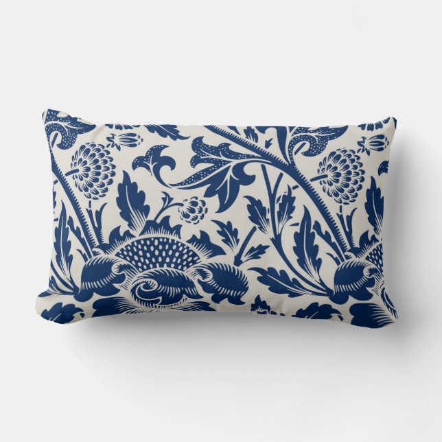 Intricate blue floral pattern on light background lumbar cushion (Front)